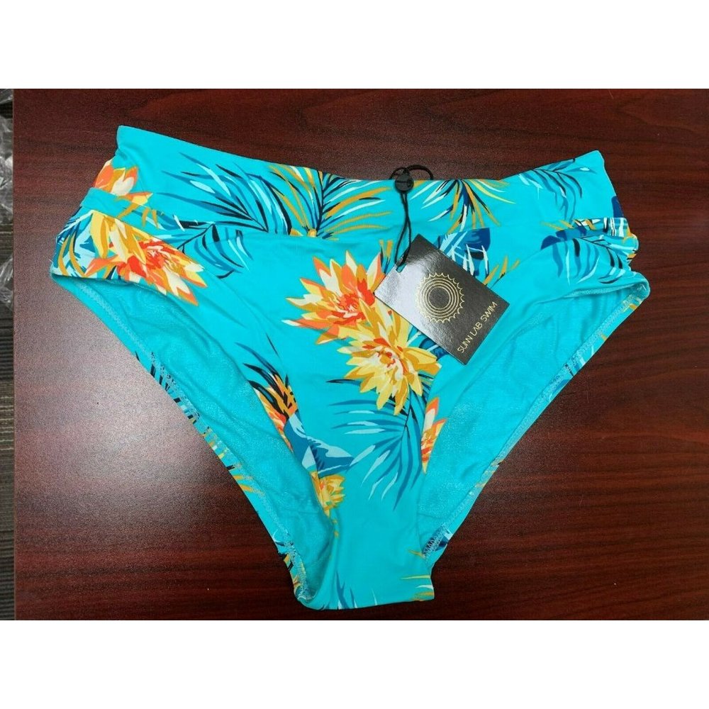 SUNN LAB SWIM BLUE FLORAL BIKINI BOTTOM NWT
